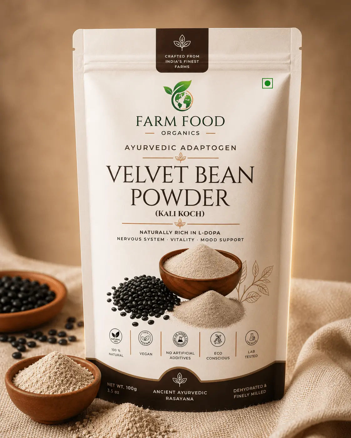 Organic velvet bean mucuna pruriens powder bulk wholesale India - Farm Food Organics