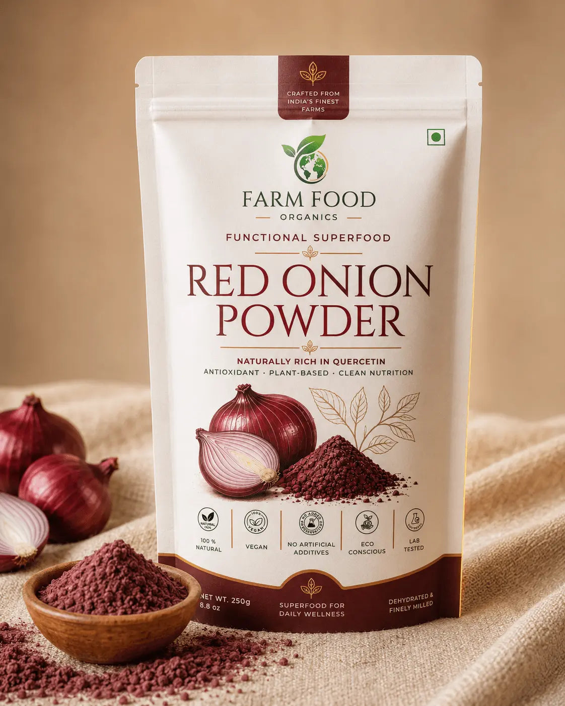 Organic red onion powder bulk wholesale India - Farm Food Organics