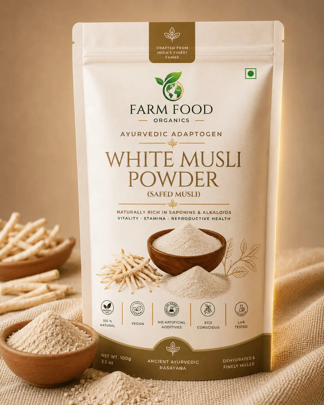 Organic white musli powder bulk wholesale India - Farm Food Organics