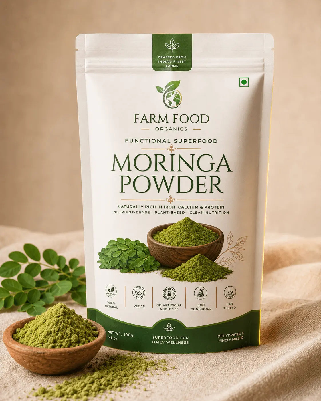 Organic moringa powder bulk wholesale India - Farm Food Organics